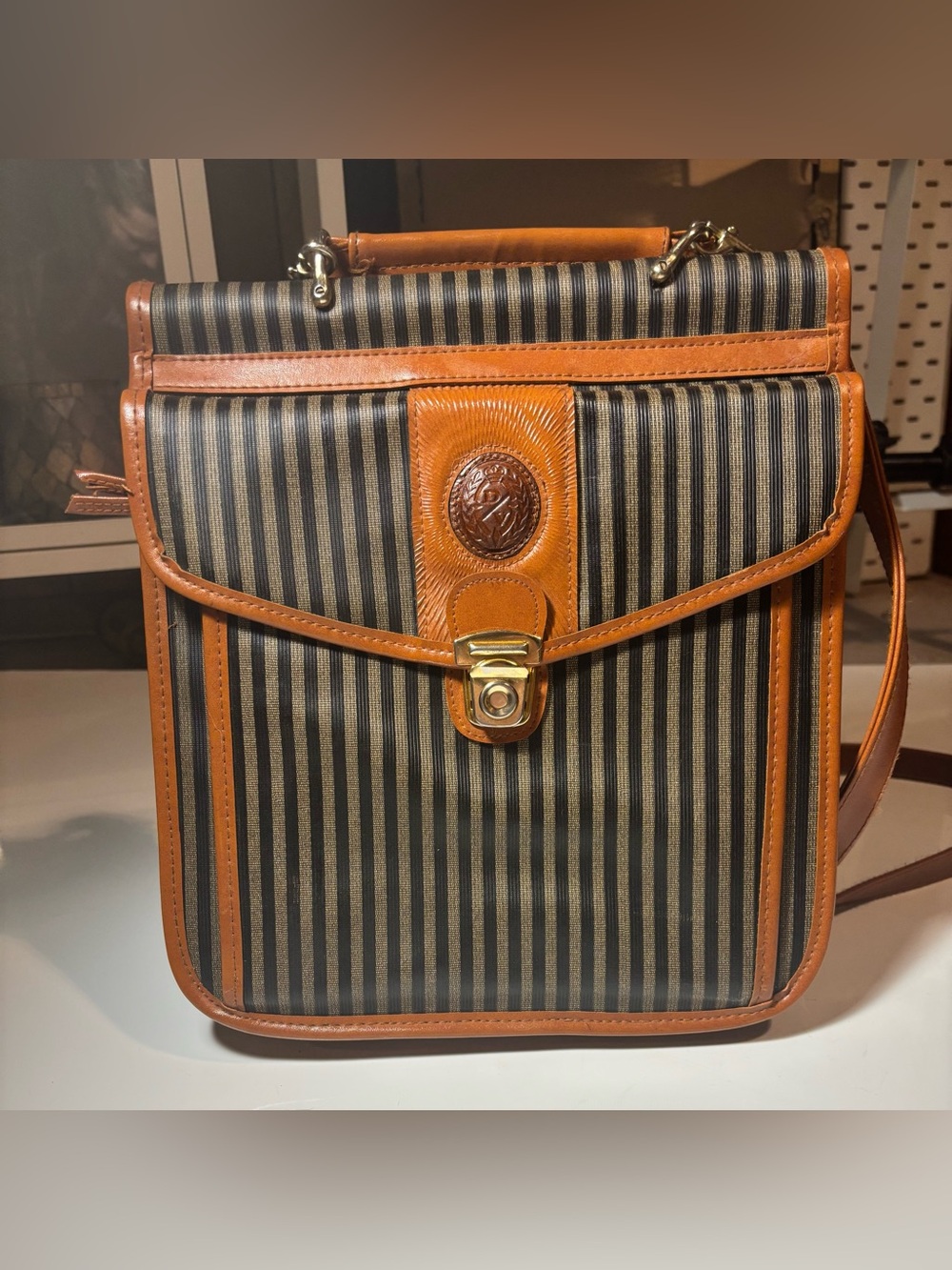 Jackson Rowe Striped Crossbody with Tan Leather Trim